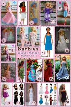 barbie dolls are shown in different styles and colors