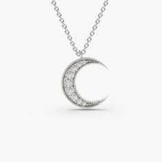 14k Gold Mini Crescent Moon Diamond Necklace 14K White Gold Ferkos Fine Jewelry Diamond Moon Necklace, Gold Crescent Moon, Gold Moon Necklace, Crescent Necklace, Crescent Moon Pendant, White Gold Necklace, White Gold Pendant, Crescent Moon Necklace, Gold Moon