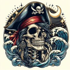 pirati New School Pirate Tattoo, Octopus Pirate Ship Tattoo, Pirate Skull Tattoo Design, Pirate Skull Tattoos For Men, Pirates Skull, Moe Art, Studio Tattoo, Pirate Crafts