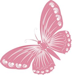 a pink butterfly with swirls and bubbles on it's wings, flying in the air