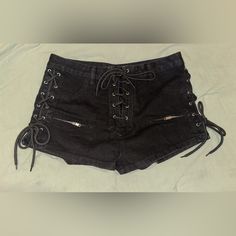 Lace Up Black Jean Shorts. Never Worn Before. Black Vintage Shorts, Youtuber Dr, Lace Up Shorts, Dr Wardrobe, Fashion Nova Shorts, Black Jean Shorts, Black Jean, Vintage Shorts, Shorts Black