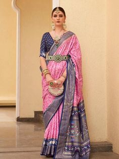 Party Wear Pink Digital Printed Soft Silk Saree - VJV Now Patola Saree, Half Sleeve Blouse, Green Soft, Soft Silk Sarees, Wear Pink, Pink Cotton, Festival Wear