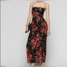 Adjustable Straps. Linen Dress. Midi Length. Worn Once. Perfect Condition. Fitted Floral Print Dinner Dress, Red Floral Dress, Reformation Dresses, Date Night Dresses, Dress Midi, Size 8 Dress, Size 6 Dress, Floral Midi Dress, Event Dresses