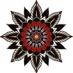 a red and black flower is shown on a white background with an orange center in the middle