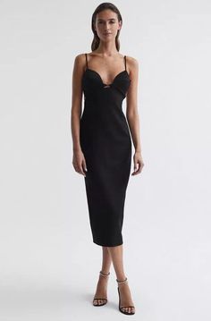 #ad Top Rated REISS Rochelle Strappy Bodycon Dress in Black, Fashion Dress Fitted Black Midi Bandage Dress, Black Midi Bandage Dress For Summer, Formal Black Bandage Dress, Black Sheath Dress For Date Night, Black Bandage Midi Dress For Summer, Chic Black Bandage Dress For Date Night, Sleek Black Dress With Spaghetti Straps, Black Midi Length Bandage Dress For Night Out, Black Midi Bandage Dress For Date Night