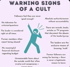 a poster with instructions on how to use the words warning signs for culting people