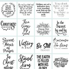 twelve handwritten bible verses in black and white, each with different sayings