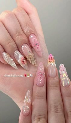 #nails #nailart #nailaddict Sculpted Flower Nails, Baddie Nails Summer, Puerto Rico Nails, Summery Nails, Girly Acrylic Nails, Classy Acrylic Nails, Fire Nails, Funky Nails