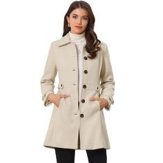 The Lapel collar design adds chic style, while the single-breasted design and a waist buckle lend a soft and elegant feel to balance the look of this coat. It features long sleeves and buttons at the cuffs, and the mid-thigh length hem drapes beautifully over a variety of different looks. No matter what look you slip it over, this textured winter coat adds a layer of warmth and finishes the refined elegant look. Fluffy Coat, Check Coat, Long Winter Coats, Stylish Coat, Single Breasted Coat, Plaid Coat, Collared Coat, Coat Outfits, Collar Designs