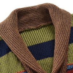 Fashion Men's V-neck Collar Cardigan Sweater Slim Fit Cable Knit Patchwork Merino Woolen Long Sleeve Collar Shawl, Retro Cardigans, Mens Cardigan Sweater, Matching Sweaters, Classic Clothing, Cardigan Sweater Coat, Chunky Cardigan, Winter Cardigan, Mens Stripes