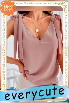 Sweet Women V-neck Sleeveless Straps Tops Feminine V-neck Vest For Spring, Feminine V-neck Vest For Summer, Summer Feminine V-neck Vest, Chic Pink V-neck Vest, Pink V-neck Vest For Summer, Chic Pink V-neck Tank Top, Casual Blouse Shirts, Casual Blouses, Hair Styler