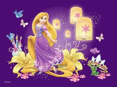 disney princess aurora and her friends in the night time scene with lanterns, stars and flowers