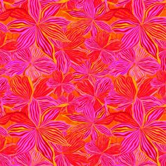 an orange and pink flower pattern on a red background