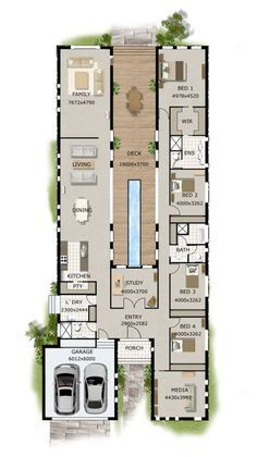 the floor plan for a house with two car garages and an outdoor swimming pool