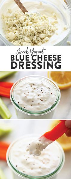 the ingredients to make greek yogurt blue cheese dressing