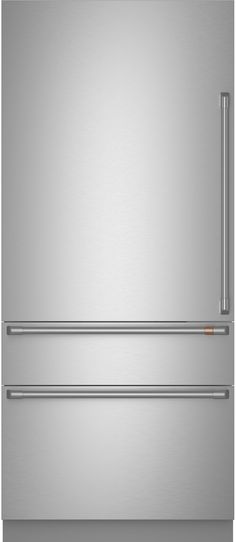 a stainless steel refrigerator freezer with two drawers