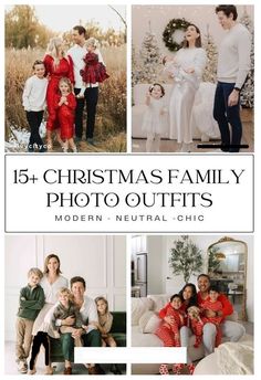 christmas family photos with the words modern neutral chic in white, red and green