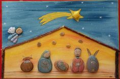 a nativity scene with three wise men and a star above the mangerau