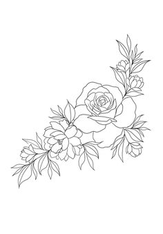 a black and white line drawing of flowers