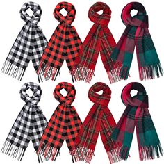 PRICES MAY VARY. Value Set: whether you're attending festival or simply want to add a touch of holiday charm to your outfit, our 8 piece set plaid scarves are the nice accessory for men women and kids, also ensure that you have enough scarves to share with friends and family during the holiday season Fit Size: each long winter scarf measures 69 inches long by 12 inches wide, offers endless possibilities for styling; You can effortlessly drape it around your neck, tie it in various knots, or even Christmas Plaid Scarf, Winter Scarves, Christmas Scarf, Soft Winter, Winter Plaid, Tartan Scarf, Christmas Plaid, Checked Scarf, Scottish Tartans