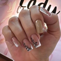 French Tip With Leopard Print, Leopard French Nails, Nail Square, Cheetah Nails, Spring Acrylic Nails, Nude Nail Designs, Fancy Nails Designs, New Nail Designs, Grunge Nails