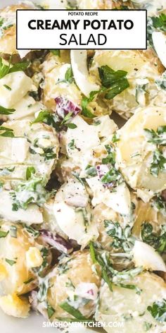 potato salad with creamed potatoes and spinach in a white bowl