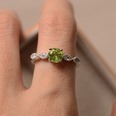 Luo Jewelry, Original Engagement Rings, Vintage Inspired Rings, Natural Gemstone Ring, Round Cut Engagement Rings, August Birthstone, Peridot Ring, Green Peridot, August Birth Stone