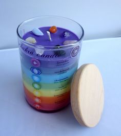 a candle that is sitting next to a wooden lid