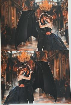 two pictures of a couple dressed up as dracula and batgirl, one is kissing the other