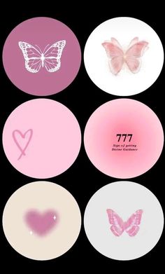 four pink and white plates with different designs on the top one has a heart, two are butterflies