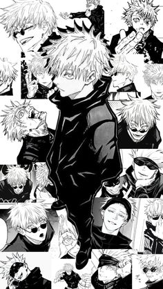 some black and white anime characters with different expressions