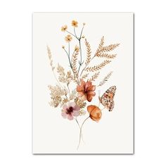 an illustration of flowers and butterflies on a white background