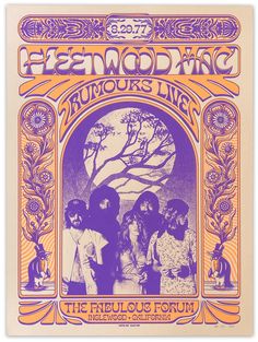 an old concert poster from the 1970's shows three women standing in front of a tree