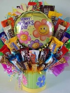 a happy mother's day bouquet with chocolates and candies