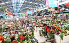 an indoor market filled with lots of fruits and vegetables