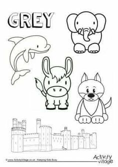 an animal coloring page with the words gray in black and white, including two different animals