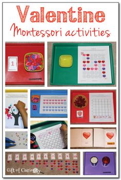 valentine montesso activities for kids with pictures and words on the page, including cards