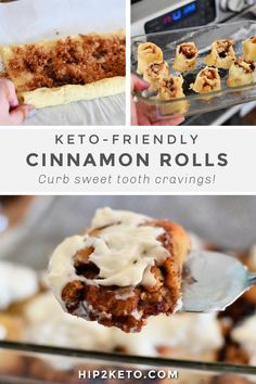 a collage of photos showing the steps to making cinnamon rolls