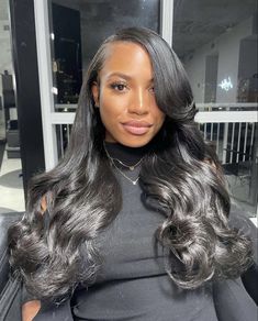 Weave Hairstyles For Black Women Sew In, Clip Ins Hairstyles For Black Women, Side Part Sew In With Leave Out, Deep Side Part Sew In, Side Part Sew In, Spiky Haircut, Modern Waterfall, Silk Press Natural Hair, Stacked Bob