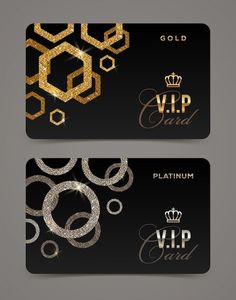 two black and gold business cards with diamonds