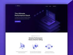 the ultimate performance stack landing page is displayed in purple and blue tones, with an image of