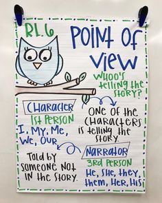 a bulletin board with writing on it and an owl sitting on a branch in front of the words point of view