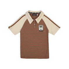 Embrace the magical world of Harry Potter with this stylish and sophisticated T-shirt. The timeless polo collar and striped pattern add a touch of academic charm, perfect for those who love the collegiate aesthetic. This T-shirt is a must-have for any Harry Potter fan looking to add a touch of wizarding whimsy to their wardrobe.  Please note that this product includes only one T-shirt.  Garment Size   	 		 			Size 			S 			M 			L 			XL 		 		 			Full Length 			52.5 			53.5 			54.5 			55.5 Classic Brown Tops With Striped Collar, Classic Striped Collared T-shirt, Preppy Striped Polo Collar Top, Classic Striped Polo Collar T-shirt, Collegiate Aesthetic, Steampunk Fashion Male, Gothic Skirts, Collar T Shirt, Collar Tshirt