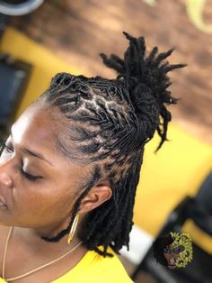 Lock Styles For Women Dreadlocks Updo, Starter Locs Professional Styles, Barrel Roll Updo Locs, Dreadlocks Styling For Women, Interlock Hairstyles Black Women, Small Loc Styles For Women, Wedding Guest Loc Styles, Short Locs Half Up Half Down, Black Women Dreads Styles