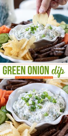 Make game day even better with this creamy and fresh green onion dip recipe! This easy green onion dip is one of the BEST Game Day appetizers, perfect for tailgating party ideas. A savory crowd-pleasing dip that’s sure to be a hit at your next gathering! Chip And Veggie Dip, Green Onion Dip Recipe, Scallion Dip, Green Onion Dip, Veggie Dip Recipe, Cheddar Dip, Onion Dip Recipe