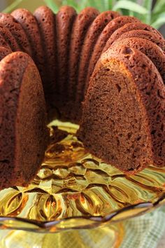 a bundt cake sitting on top of a glass plate