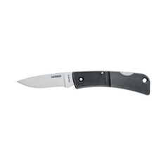 a knife with a black handle on a white background