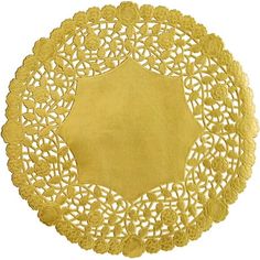 a gold doily on a white background