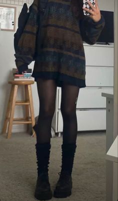 Slip Dress Alternative Outfit, Grundy Fall Outfits, Fall Outfit Inspo Grunge, Sweater Dress Grunge, Thanksgiving Outfit Grunge, Fall Outfits 2023 Grunge, Cute Fall Grunge Outfits, Cute Soft Grunge Outfits, Alt Girl Fall Outfits