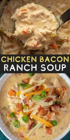 This Chicken Bacon Ranch Soup is the perfect low carb comfort food! Enjoy a bowl of this cheesy chicken soup for about 5 net carbs! Chicken Bacon Ranch Soup, Cheesy Chicken Soup, Ranch Soup, Keto Chicken Soup, Low Carb Soup Recipes, Soup Chicken, Creamy Chicken Soup, Bacon Soup, Best Soup Recipes